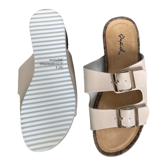 Qupid Platform Slides Sandals - Blush Pink / Nude & White - Picture 3 of 5